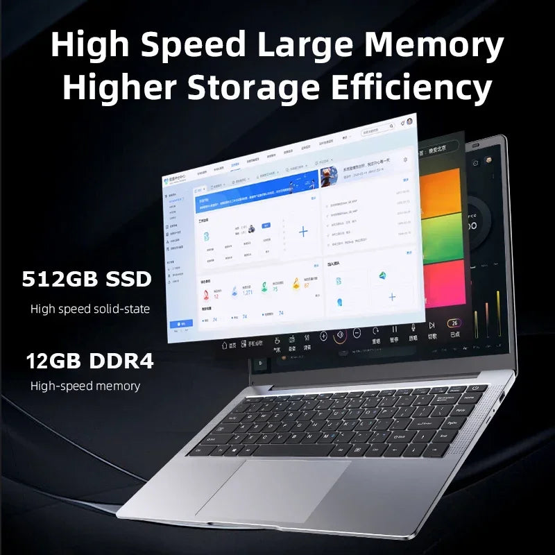 14.1 inch Portable Laptop Computer Intel Core i7-9850H/Atom A3950 Notebook 12GB RAM 1TB M.2 SSD Windows 11 Office Study Computer
