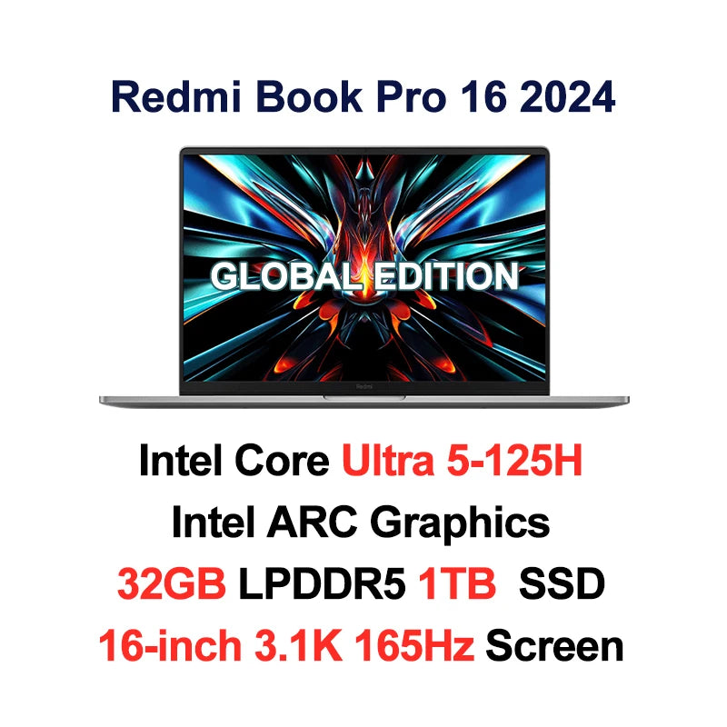 Xiaomi Laptop RedmiBook Pro 16 Core Ultra 5-125H ARC Graphics 16GB 1TB SSD 16-inch 2.5K 120Hz Screen Pc