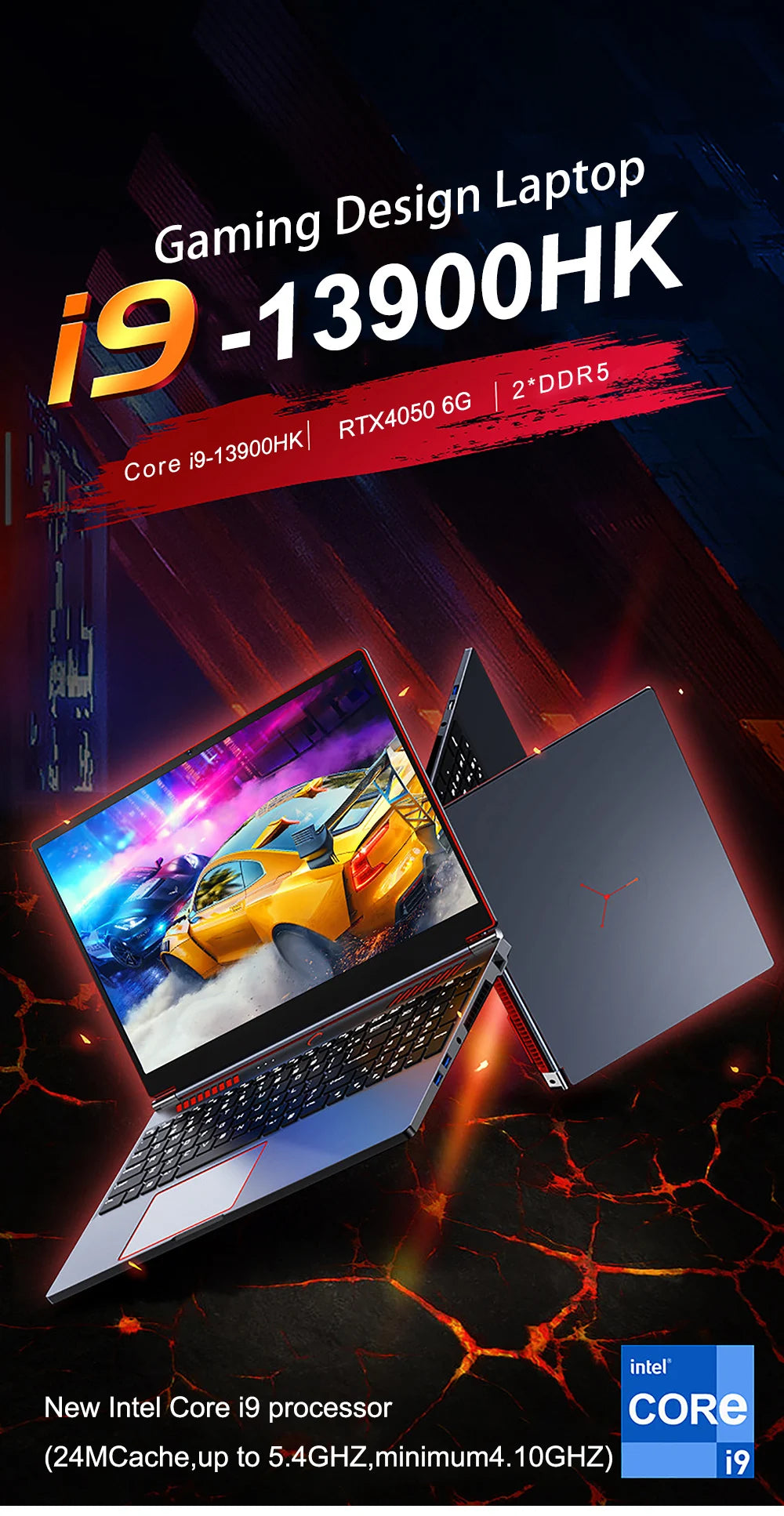 16Inch Gaming Laptop Computer Notebook RTX4050 6G Intel Core i9-13900HK Windows11 RAM Max 64GB DDR5 2*M.2 NVME 2TB SSD WiFi