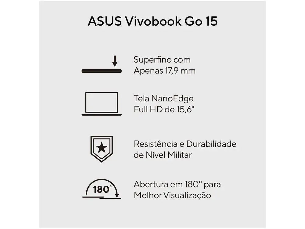 ASUS VivoBook Go 15 Notebook E1504GA-NJ447 Intel Core i3 4GB RAM 256GB SSD 15.6" Full HD Linux 90NB0ZT1-M00PS0